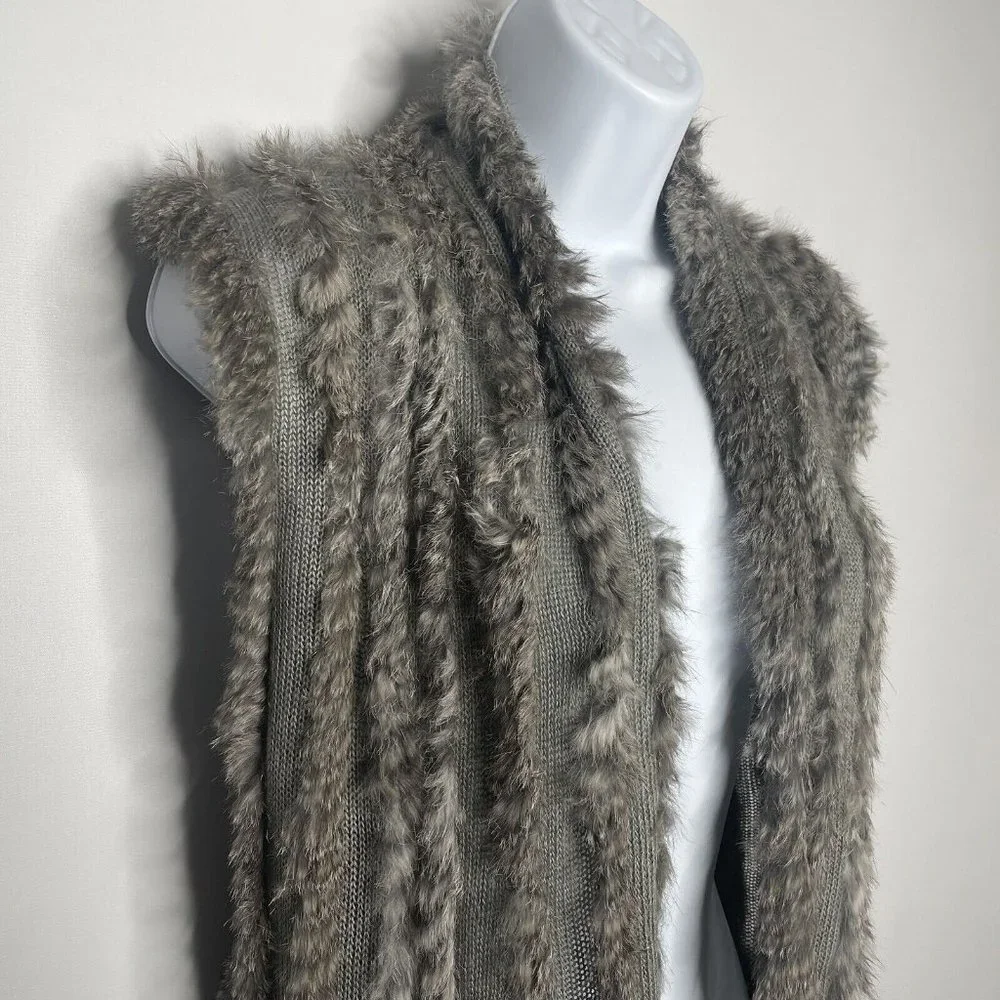 💜 3/$30 Gray Knit Angora Rabbit Fur Asymmetric Open Front Cardigan Sweater - Picture 4 of 8